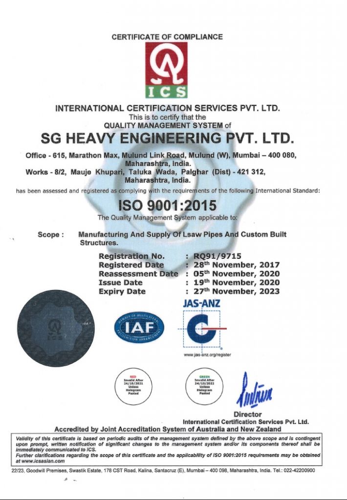 Certifications SG Heavy Engineering Pvt Ltd 